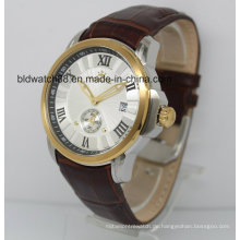 Automatische Uhr 5ATM Lederband Gold Armbanduhren für Männer Kleid